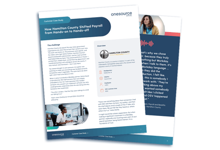 Image shows a case study discussing how Hamilton County uses Onesource Virtual for public sector payroll compliance